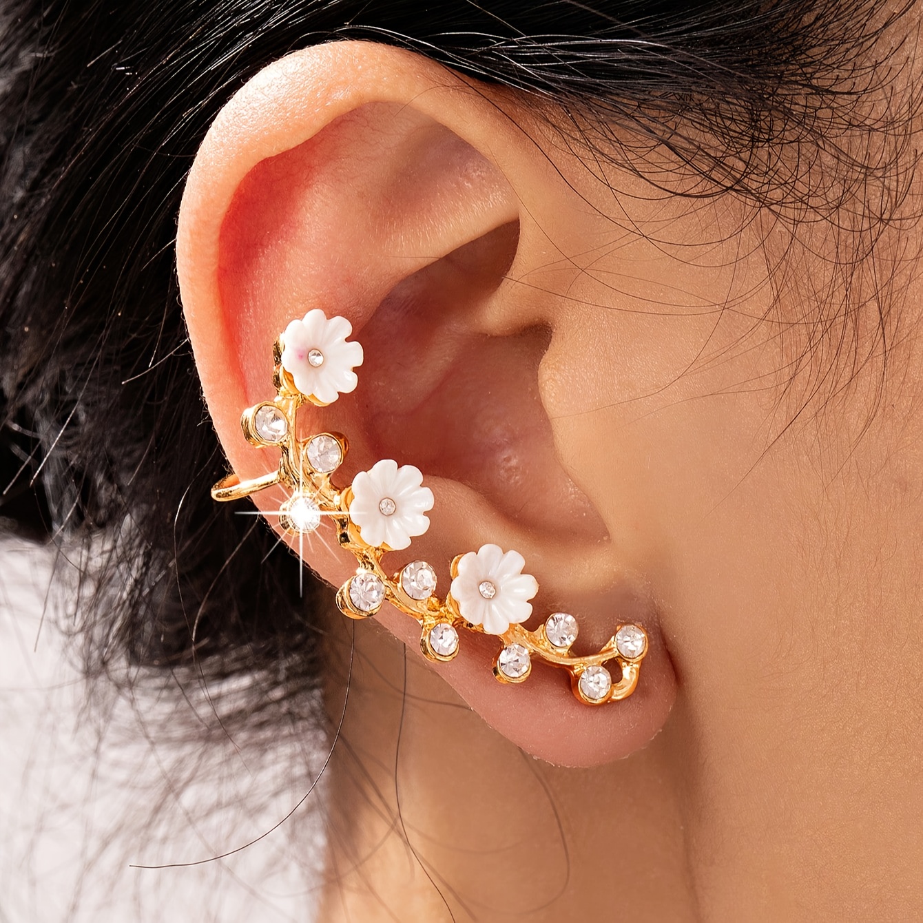 Sweet Elegant Rhinestone Resin Flower Earrings
